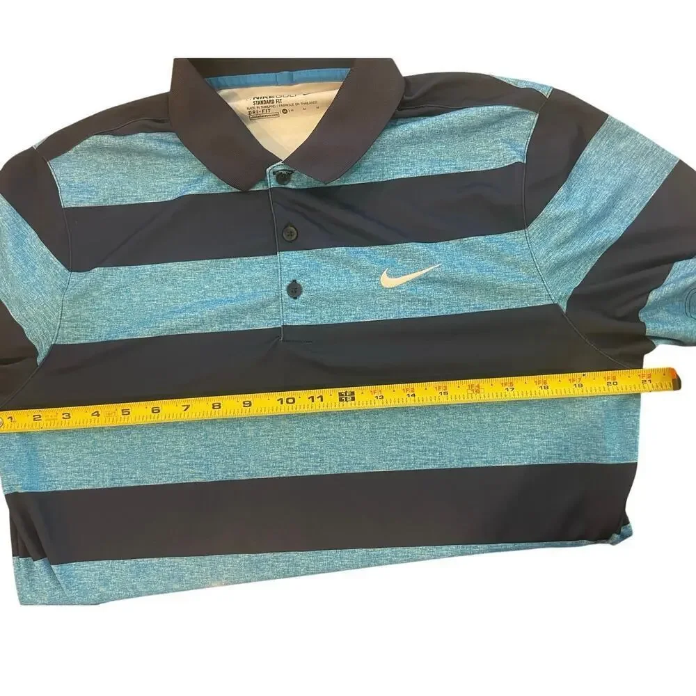 NIKE‎ POLO GOLF SHIRT 2016 VICTORY BOLD STRIPES SZ M BLUE PICKABLE SPORTY TENNIS